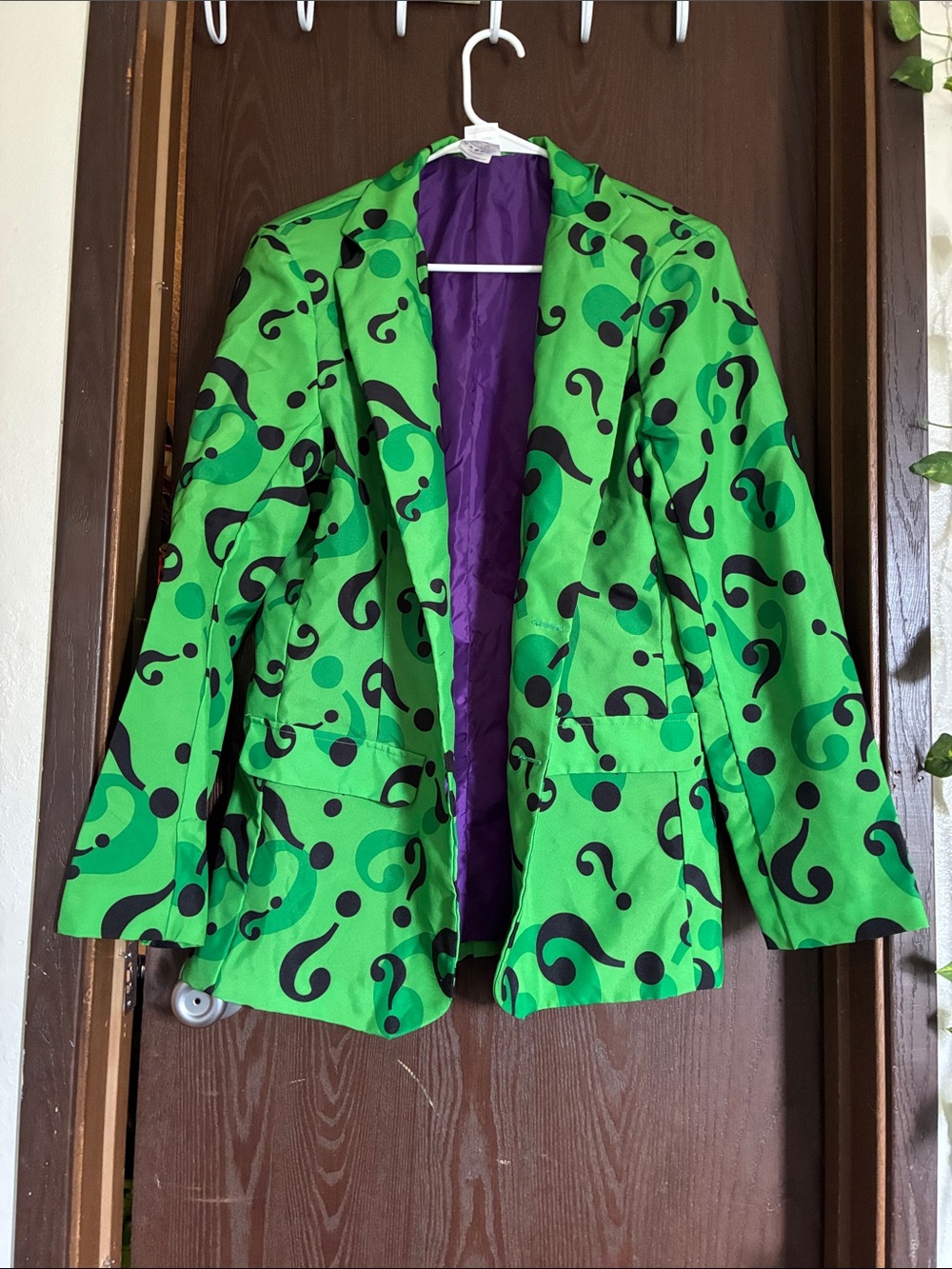 Riddler Green Patterned Blazer Jacket with Purple Lining